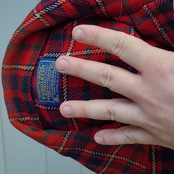 PENDLETON Red Plaid Pure Virgin Wool‎ Medium Mens Heavy Shirt Jacket VTG RARE - Picture 9 of 11